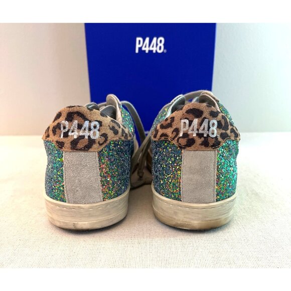 P448 Glitter & Leopard Print Low-Top Sneakers Womens Size 41 - Picture 2 of 12